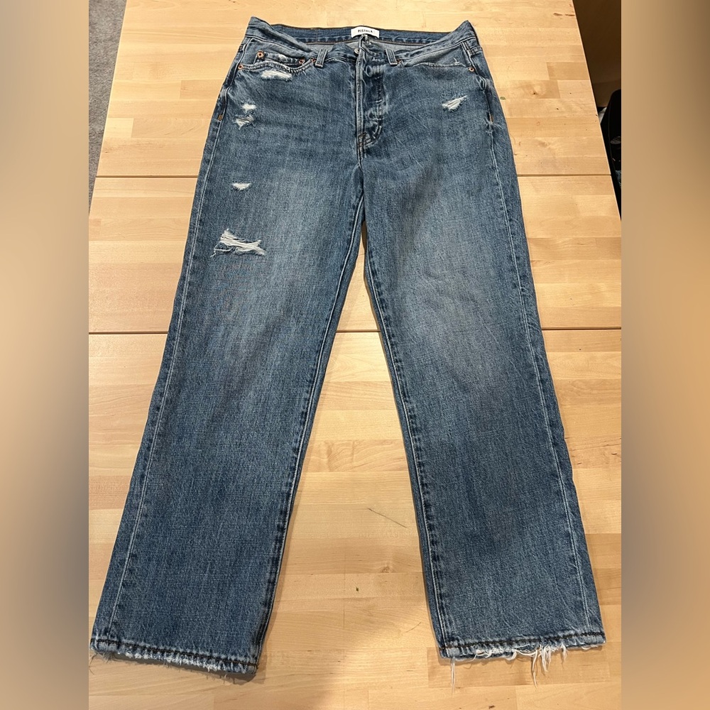 pistola Distressed Cropped Straight-Leg Jeans in Medium Wash Blue